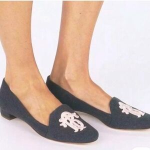 Tory Burch Navy and White Flats